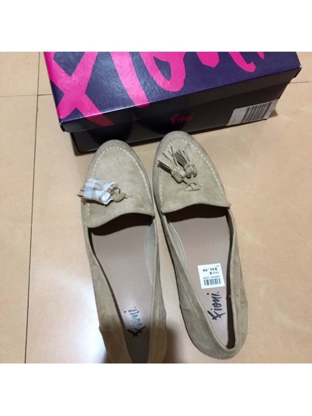 FIONI Beige Suede Tassel Loafers for Women / 8